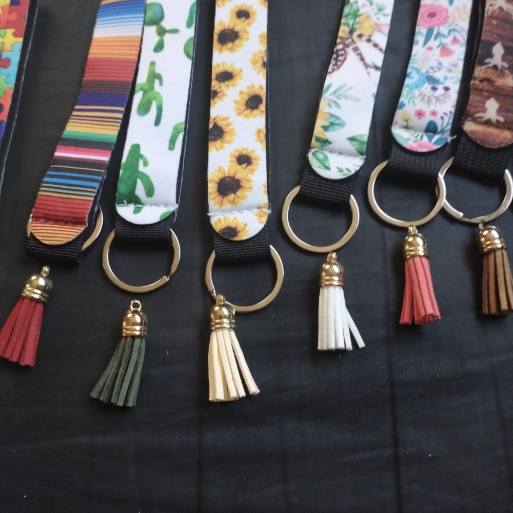 Floral and Patterned Keychain Set with Tassels